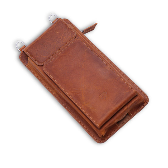 Boyun Askılı Cüzdanlı El Yapımı Hakiki Deri Telefon Kılıfı