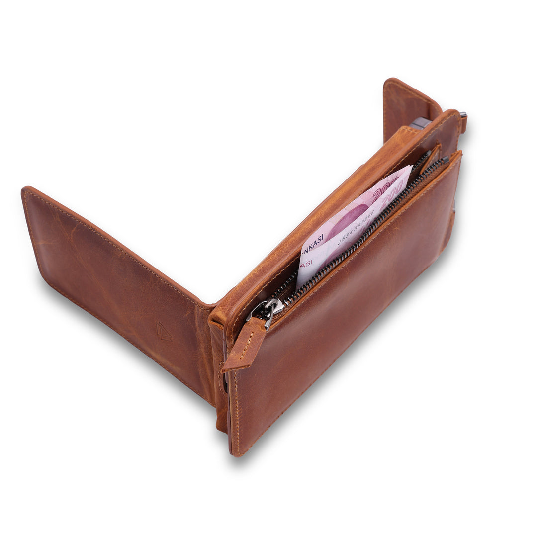 Boyun Askılı Cüzdanlı El Yapımı Hakiki Deri Telefon Kılıfı