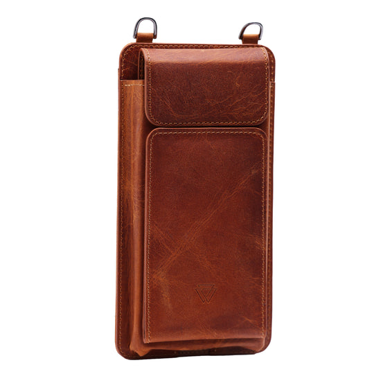 Boyun Askılı Cüzdanlı El Yapımı Hakiki Deri Telefon Kılıfı