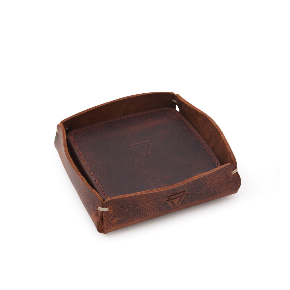 El Yapımı Hakiki Deri 2 Adet Bardak Altlığı + 1 Adet Tepsi