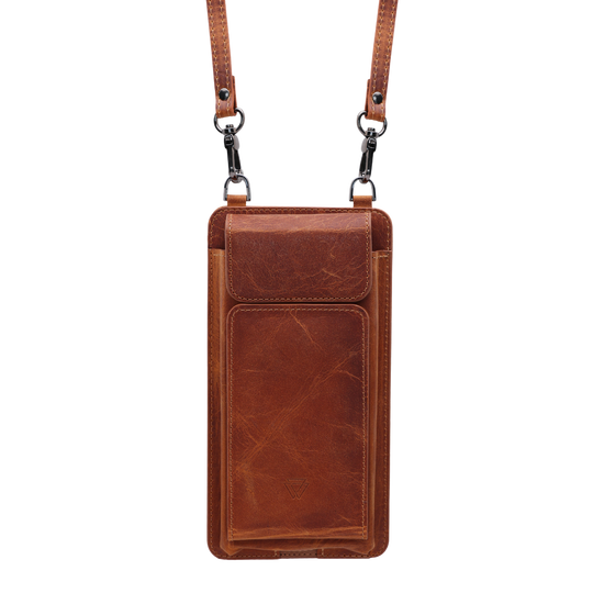 Boyun Askılı Cüzdanlı El Yapımı Hakiki Deri Telefon Kılıfı