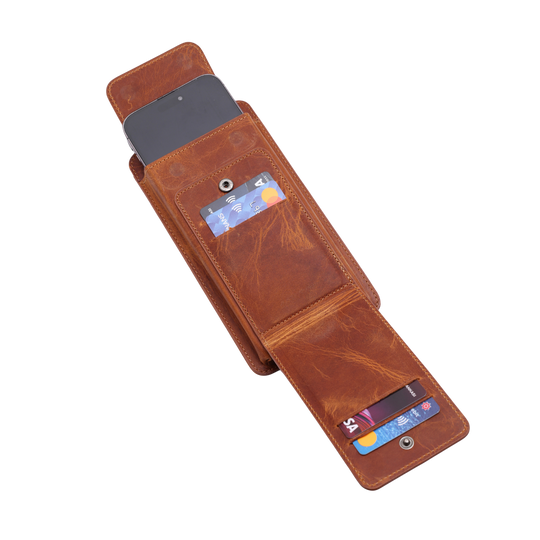 Boyun Askılı Cüzdanlı El Yapımı Hakiki Deri Telefon Kılıfı