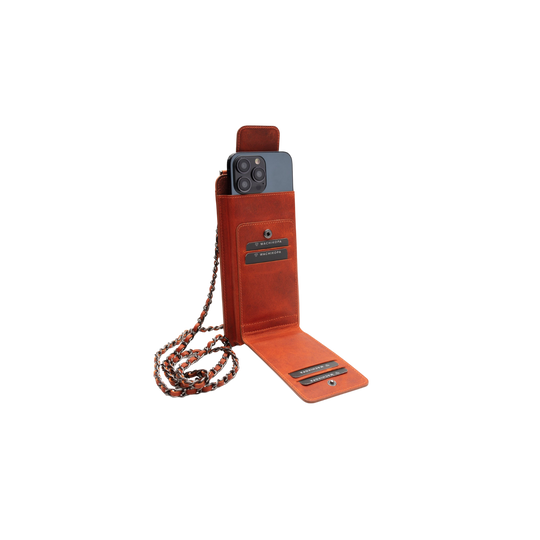 Boyun Askılı Cüzdanlı El Yapımı Hakiki Deri Telefon Kılıfı