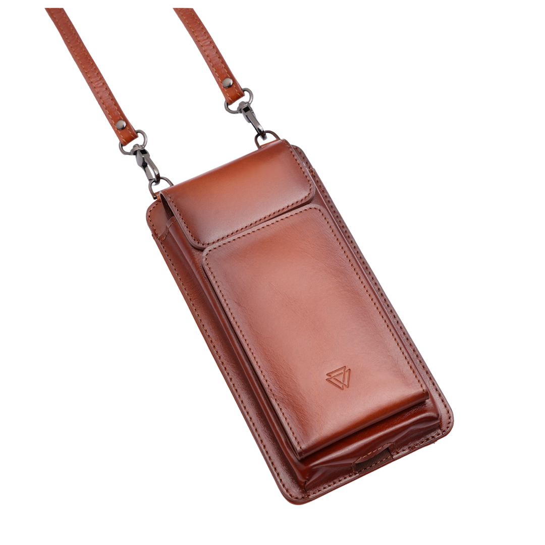 Neck Strap El Yapımı Hakiki Deri iPhone 14 Plus Kılıfı