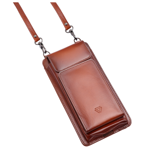 Neck Strap El Yapımı Hakiki Deri iPhone 14 Plus Kılıfı