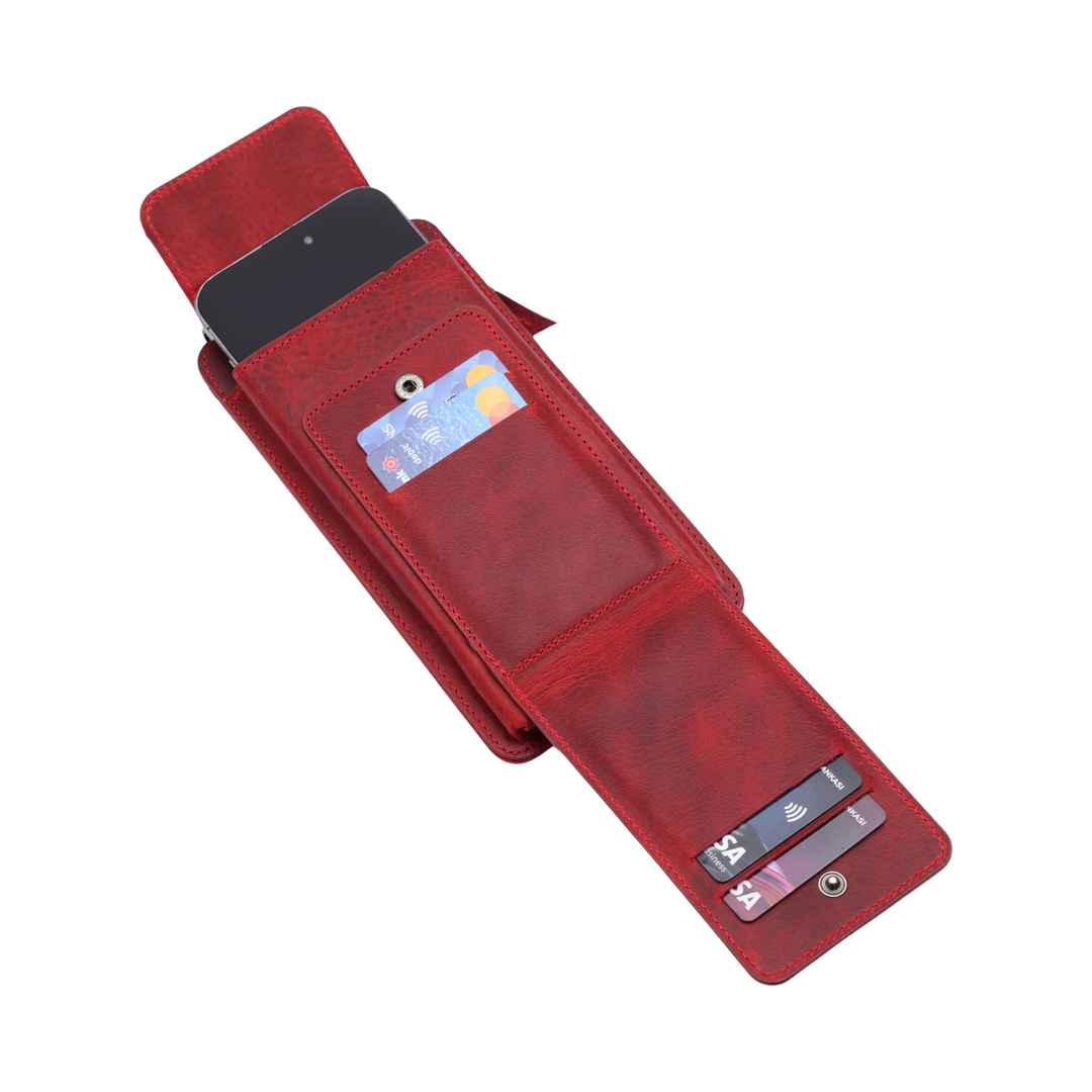 Neck Strap El Yapımı Hakiki Deri iPhone 14 Plus Kılıfı