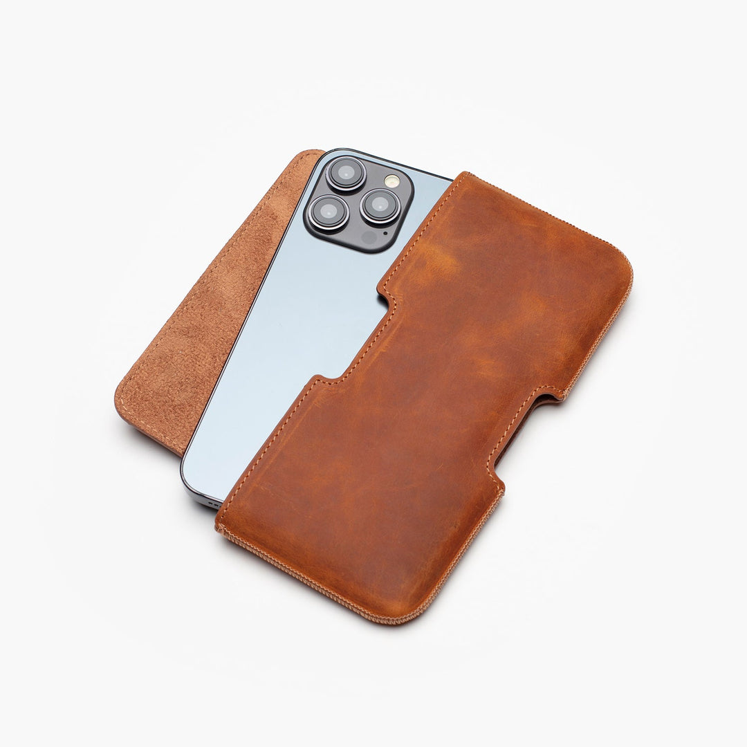 Belt Holster El Yapımı Hakiki Deri iPhone 15 Plus Kılıfı